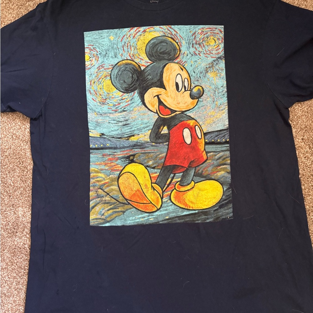 Disney Mickey Mouse Mens' Van Gogh Starry Night Sketch Design Large T-Shirt
